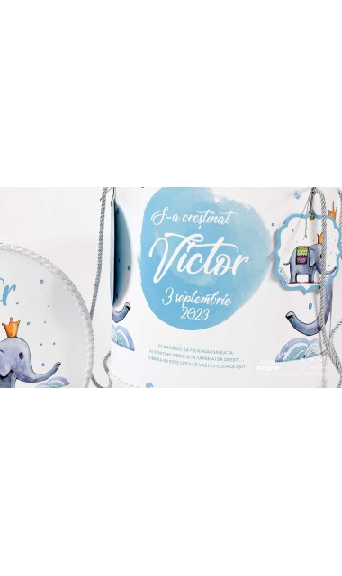 Trusou de botez cu elefanti si broderie pentru baieti, Bebe Elefant 18